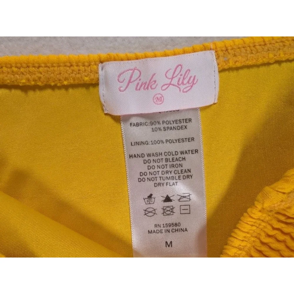 Women's Pink Lily Yellow One Shoulder Cutout One Piece Swimsuit M